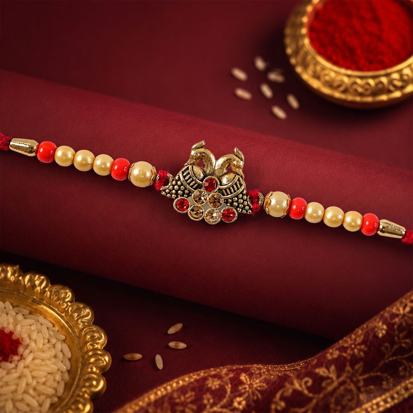 Ornate Stylish Motif Premium Beaded Designer Rakhi for Brother