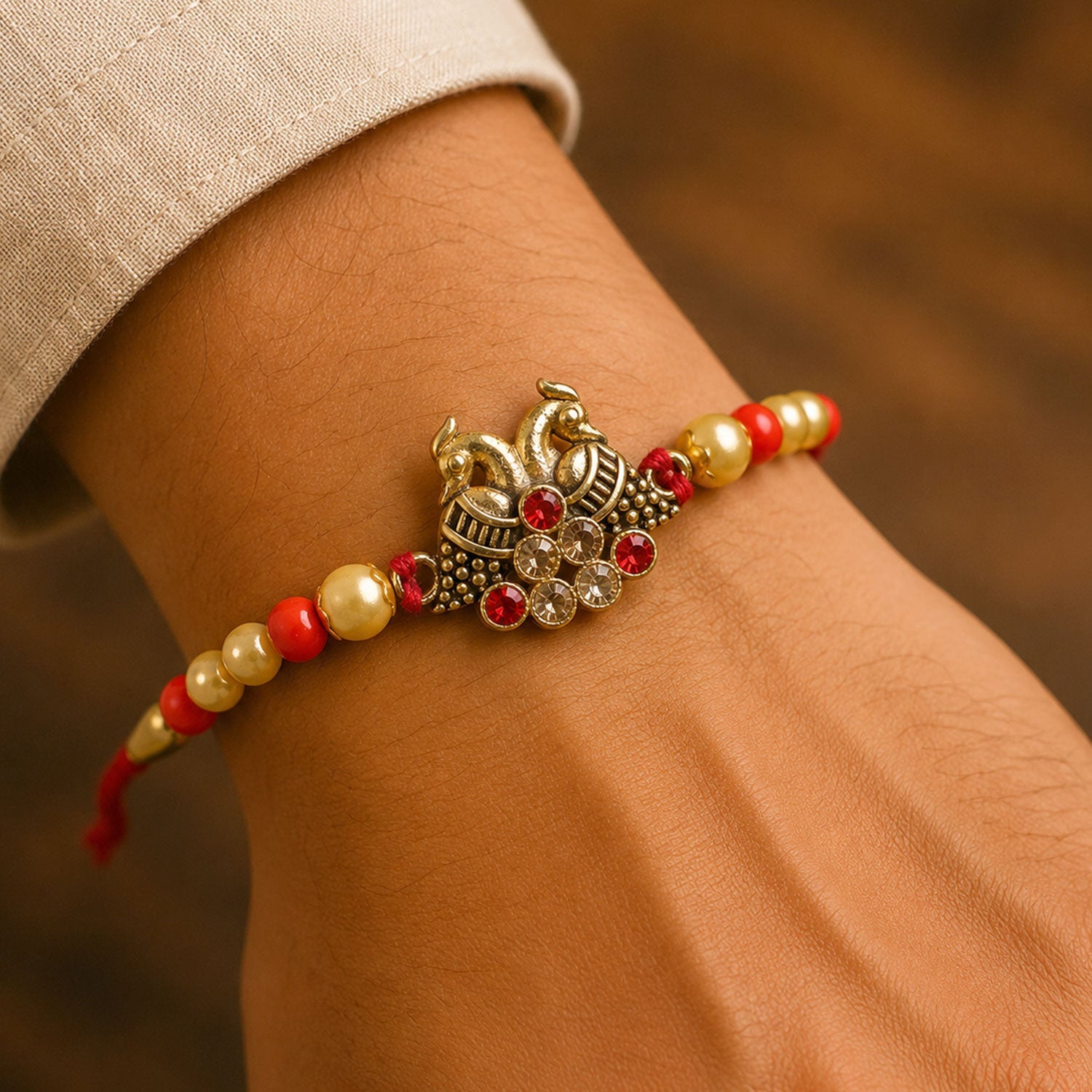 Ornate Stylish Motif Premium Beaded Designer Rakhi for Brother
