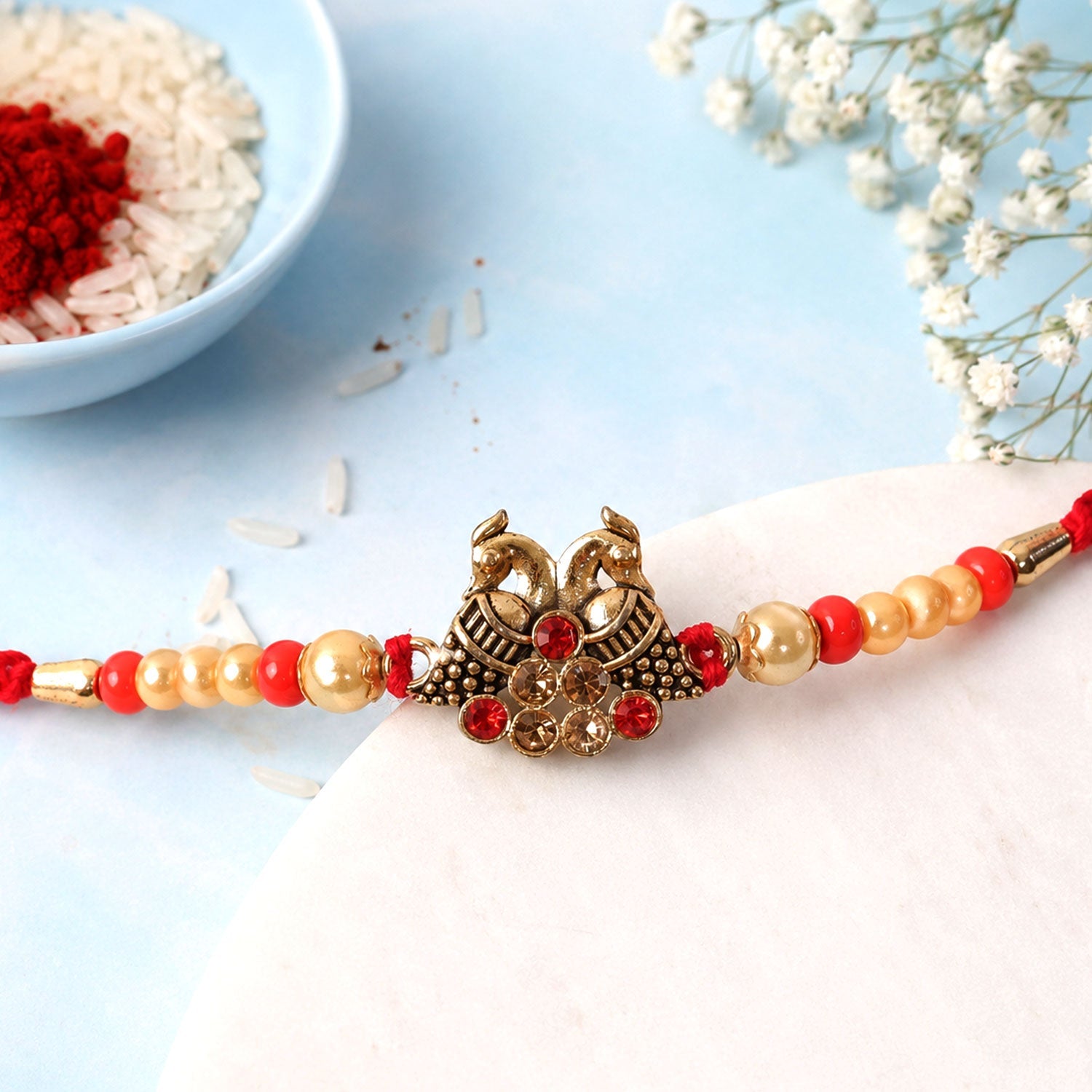 Ornate Stylish Motif Premium Beaded Designer Rakhi for Brother