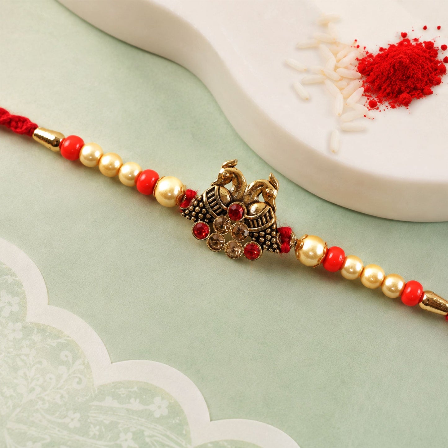 Ornate Stylish Motif Premium Beaded Designer Rakhi for Brother