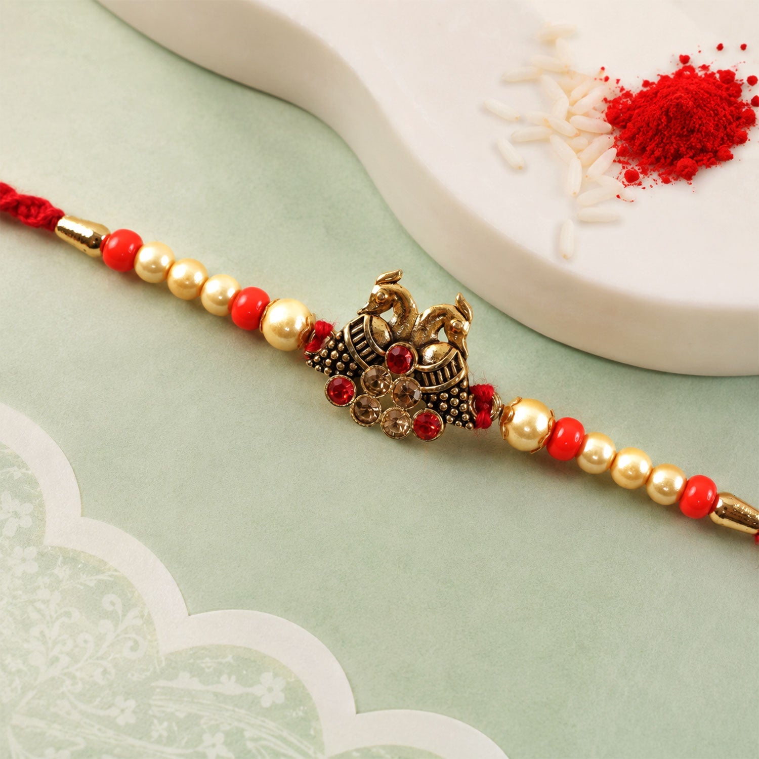 Ornate Stylish Motif Premium Beaded Designer Rakhi for Brother