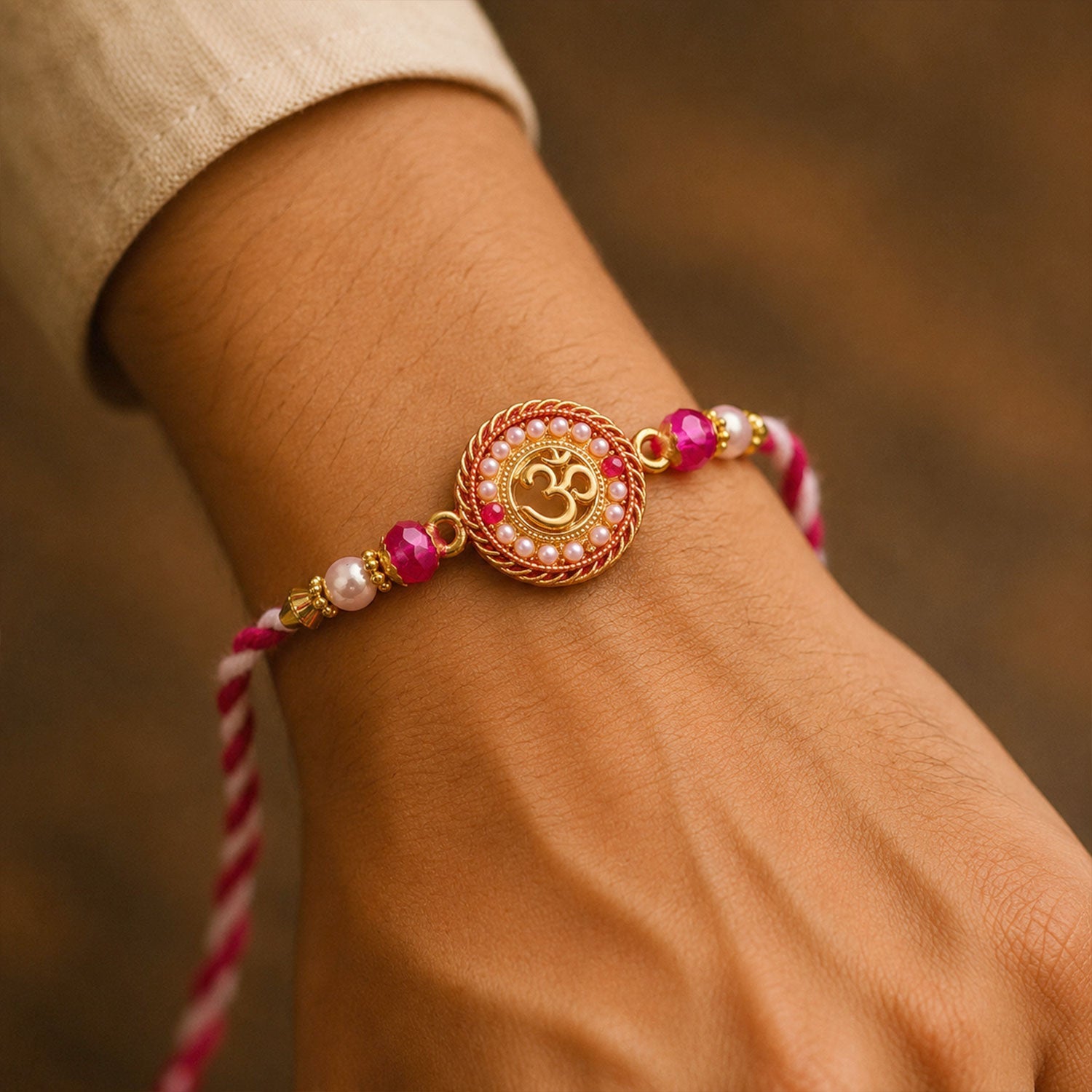 Om Symbol Round Stone Studded Premium Designer Rakhi for Brother