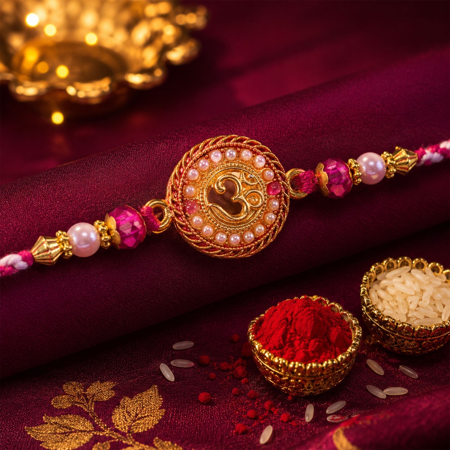 Om Symbol Round Stone Studded Premium Designer Rakhi for Brother