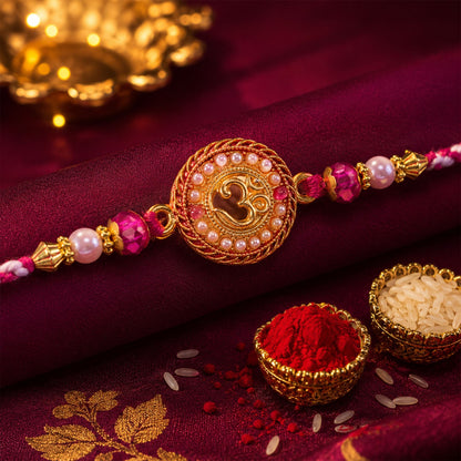 Om Symbol Round Stone Studded Premium Designer Rakhi for Brother