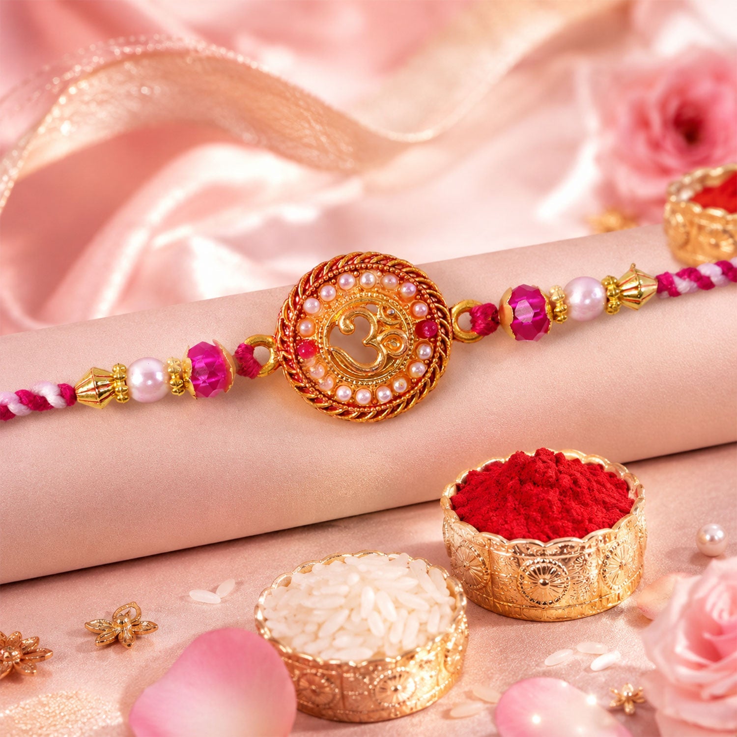 Om Symbol Round Stone Studded Premium Designer Rakhi for Brother