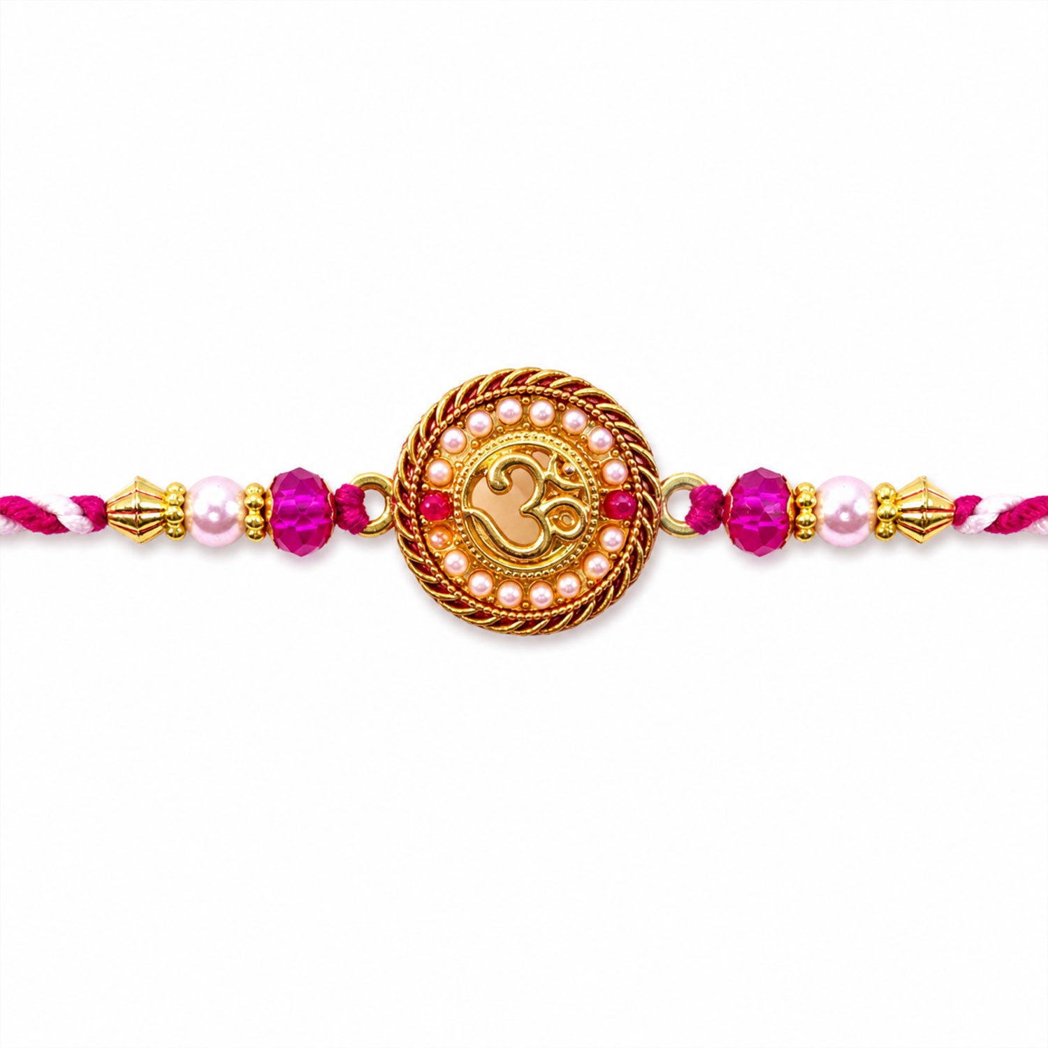 Om Symbol Round Stone Studded Premium Designer Rakhi for Brother