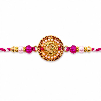 Om Symbol Round Stone Studded Premium Designer Rakhi for Brother