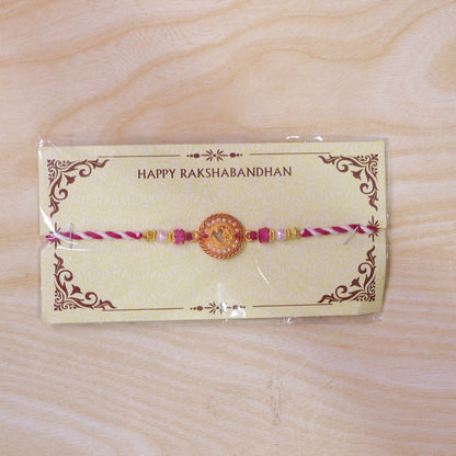 Om Symbol Round Stone Studded Premium Designer Rakhi for Brother