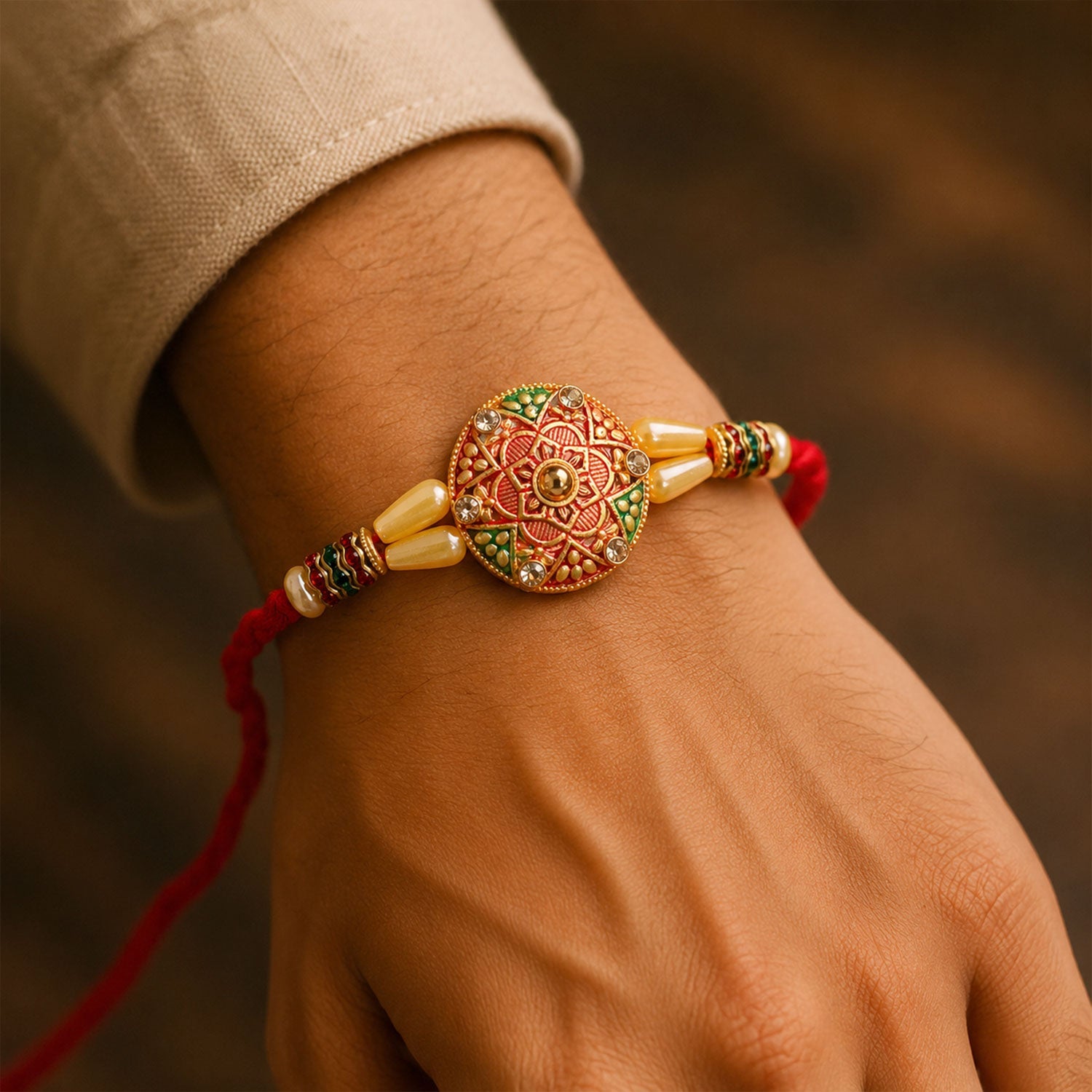 Round Floral Meenakari Traditional Designer Rakhi for Brother