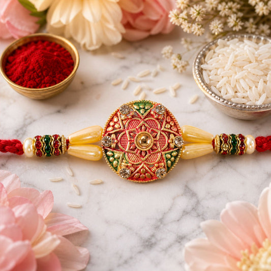 Round Floral Meenakari Traditional Designer Rakhi for Brother