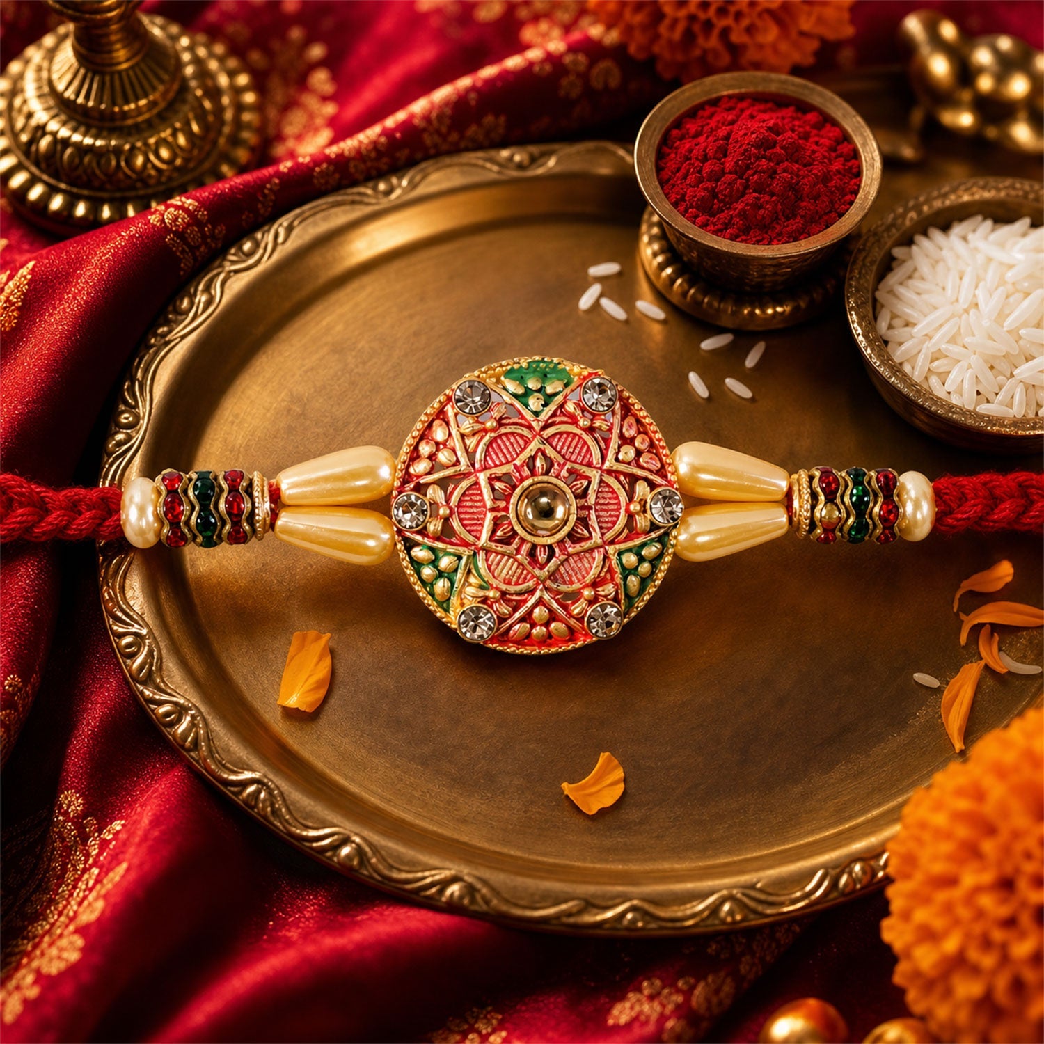 Round Floral Meenakari Traditional Designer Rakhi for Brother