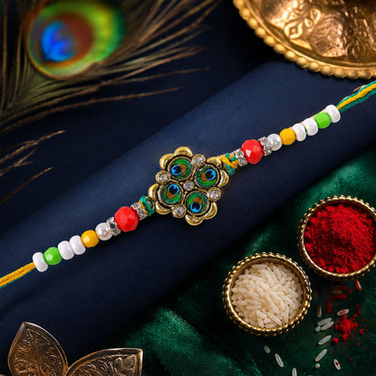 Floral Stone Cluster Premium Beaded Designer Rakhi for Brother
