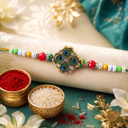 Floral Stone Cluster Premium Beaded Designer Rakhi for Brother