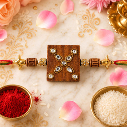 Rectangle Stone Studded Premium Designer Rakhi for Brother