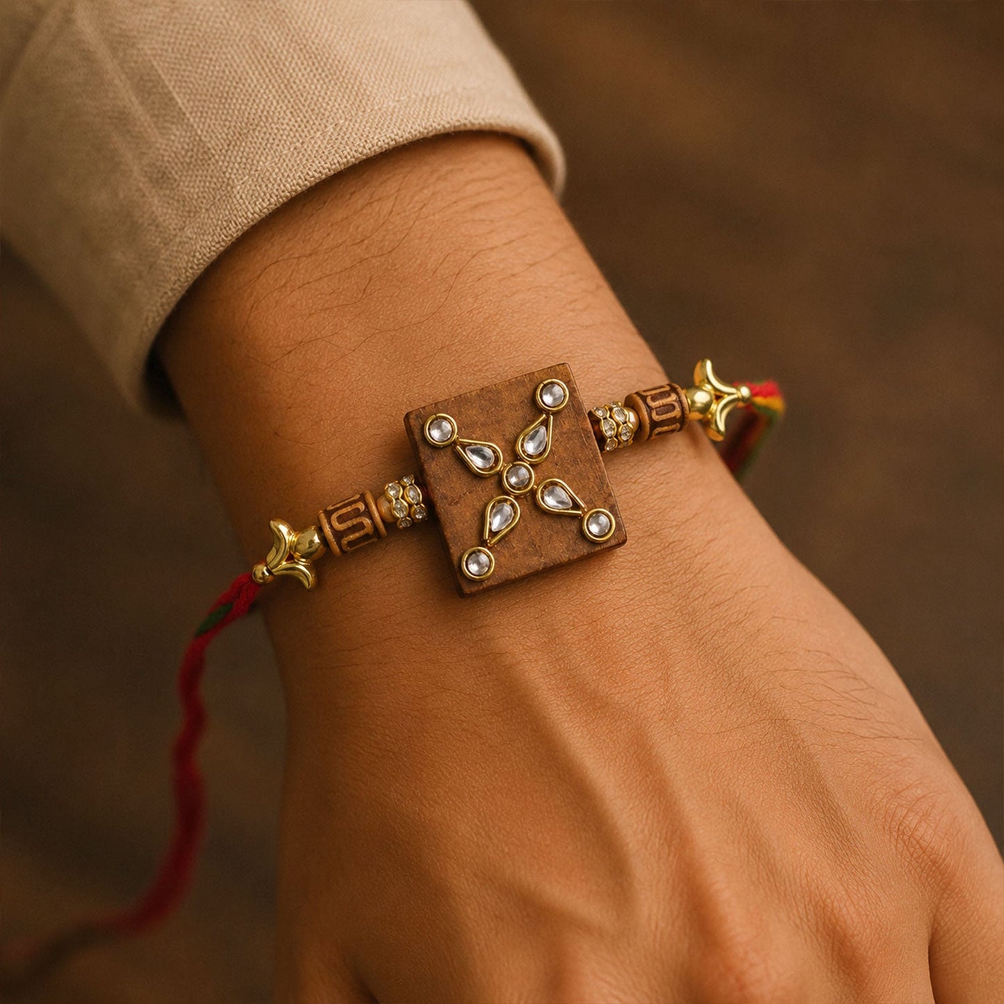 Rectangle Stone Studded Premium Designer Rakhi for Brother