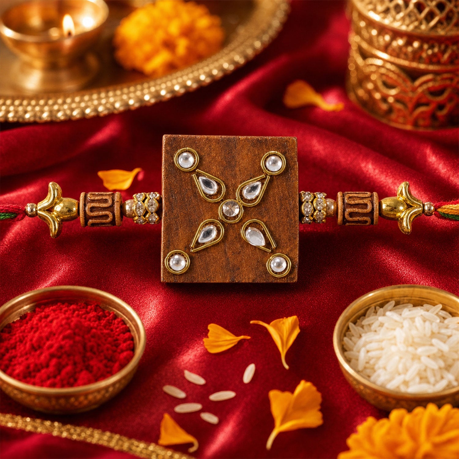 Rectangle Stone Studded Premium Designer Rakhi for Brother