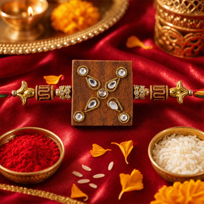 Rectangle Stone Studded Premium Designer Rakhi for Brother