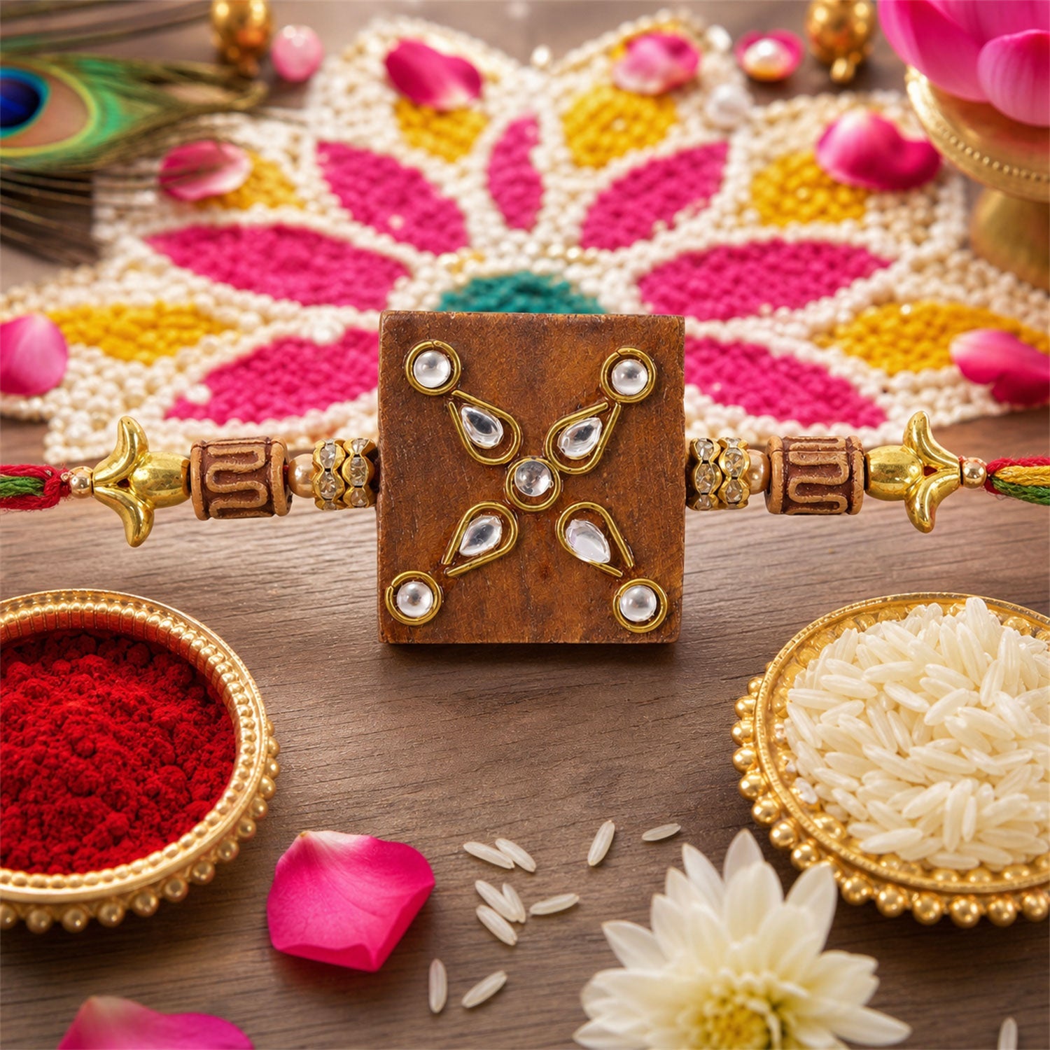 Rectangle Stone Studded Premium Designer Rakhi for Brother