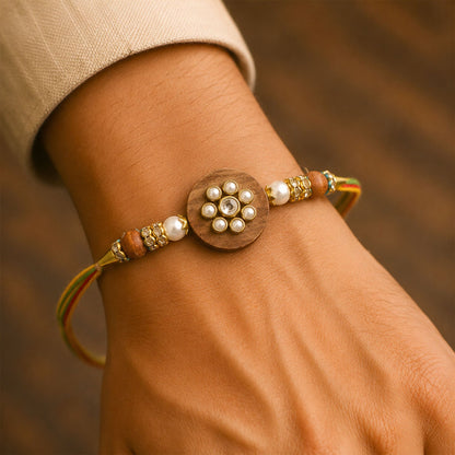 Round Floral Stone Traditional Designer Rakhi for Brother