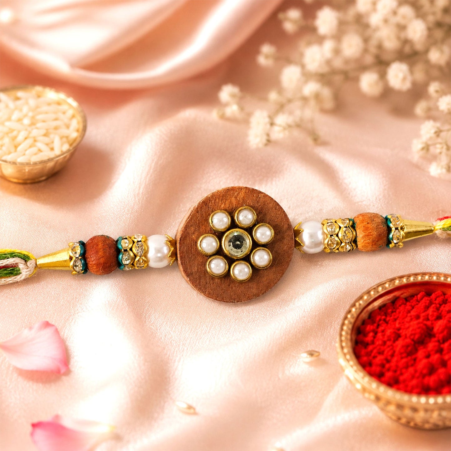 Round Floral Stone Traditional Designer Rakhi for Brother