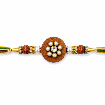 Round Floral Stone Traditional Designer Rakhi for Brother