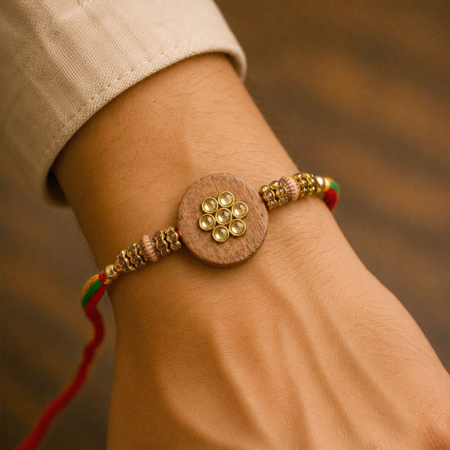 Stylish Round Floral Stone Traditional Designer Rakhi for Brother