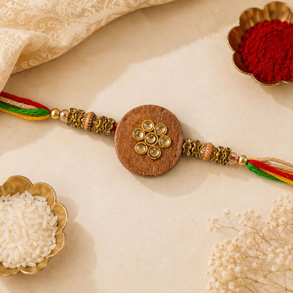 Stylish Round Floral Stone Traditional Designer Rakhi for Brother