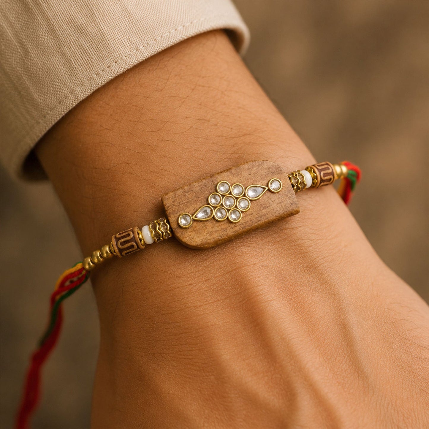 Rectangle Stone Studded Premium Designer Rakhi for Brother