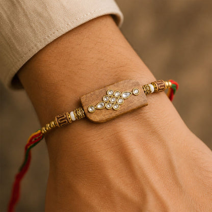 Rectangle Stone Studded Premium Designer Rakhi for Brother