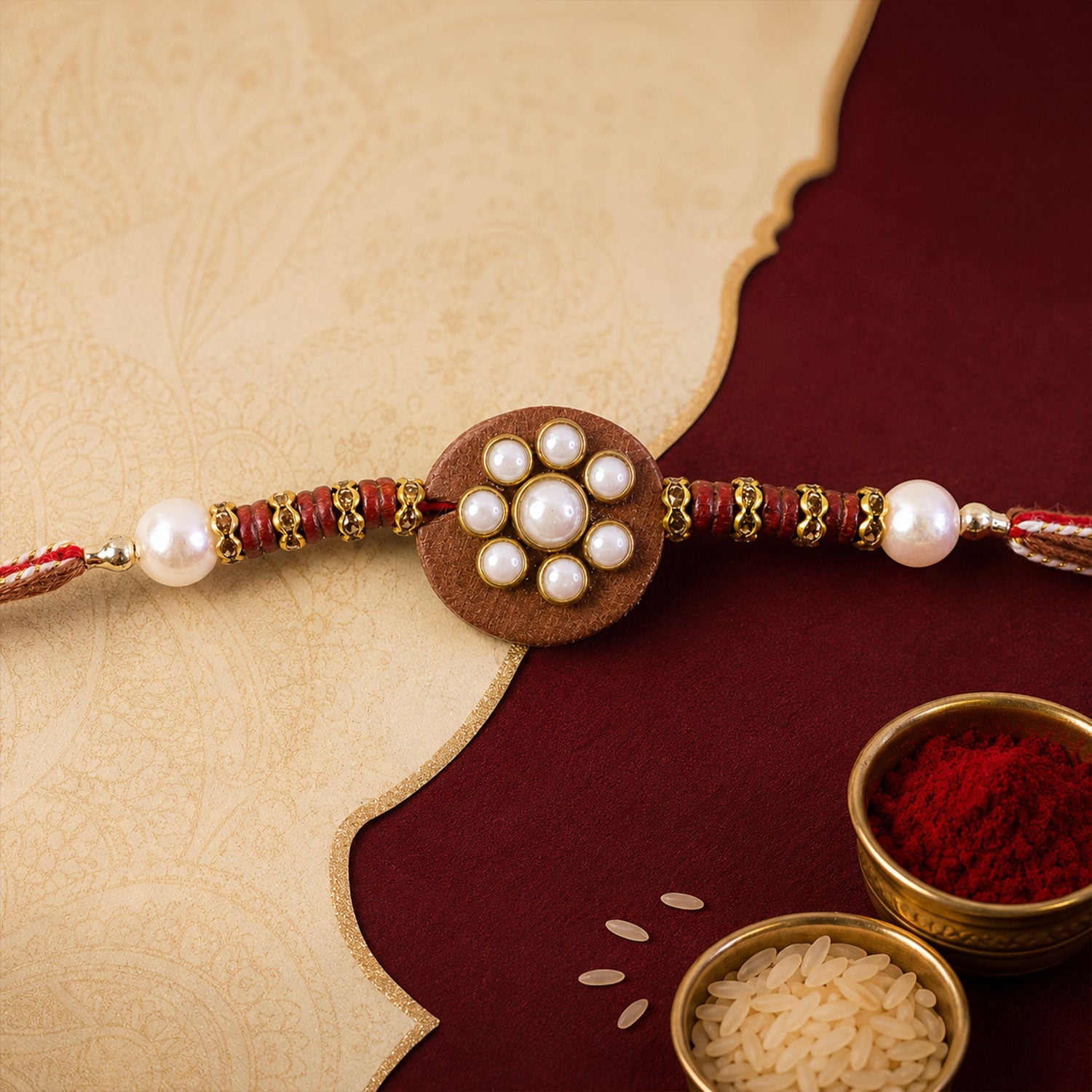 Round Pearl Stone Traditional Designer Rakhi for Brother