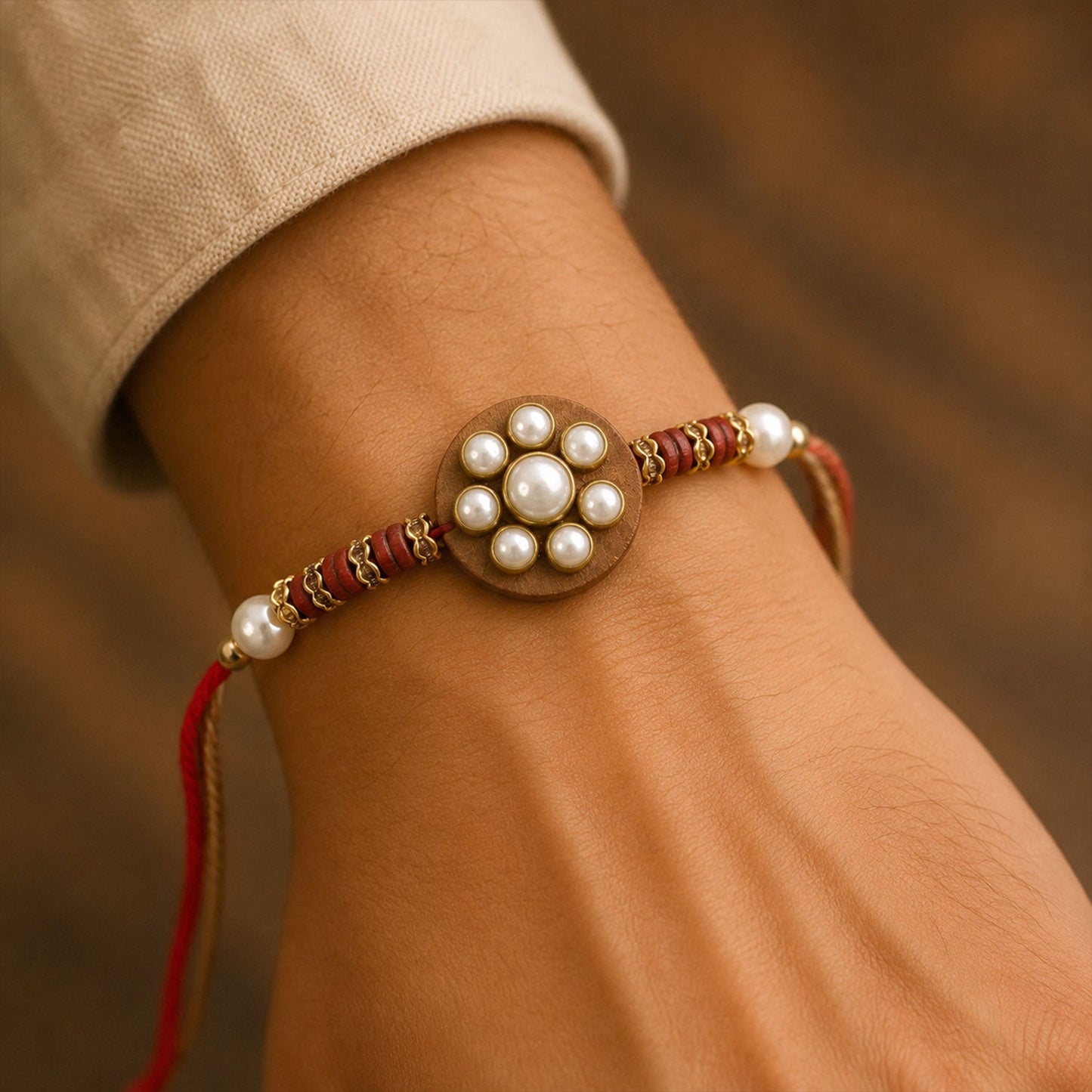 Round Pearl Stone Traditional Designer Rakhi for Brother