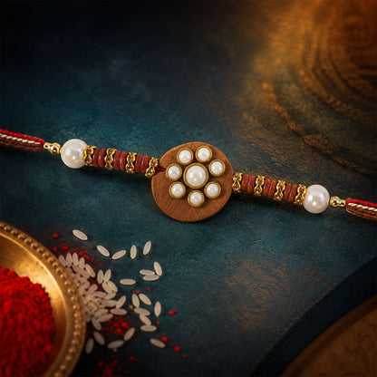 Round Pearl Stone Traditional Designer Rakhi for Brother