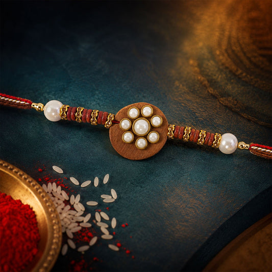 Round Pearl Stone Traditional Designer Rakhi for Brother