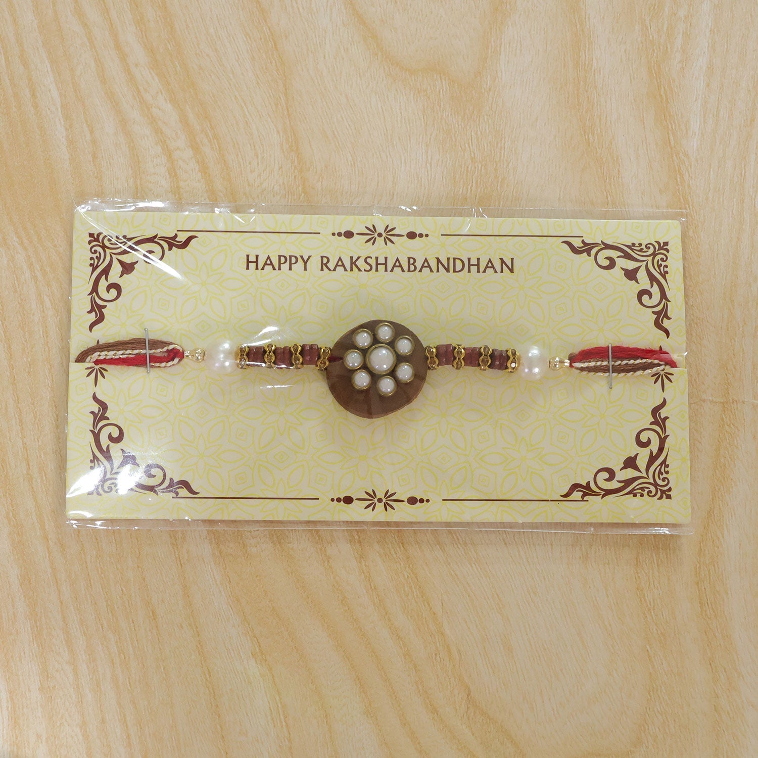 Round Pearl Stone Traditional Designer Rakhi for Brother