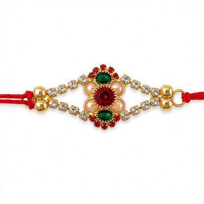 Floral Stone Studded Designer Premium Traditional Rakhi for Brother