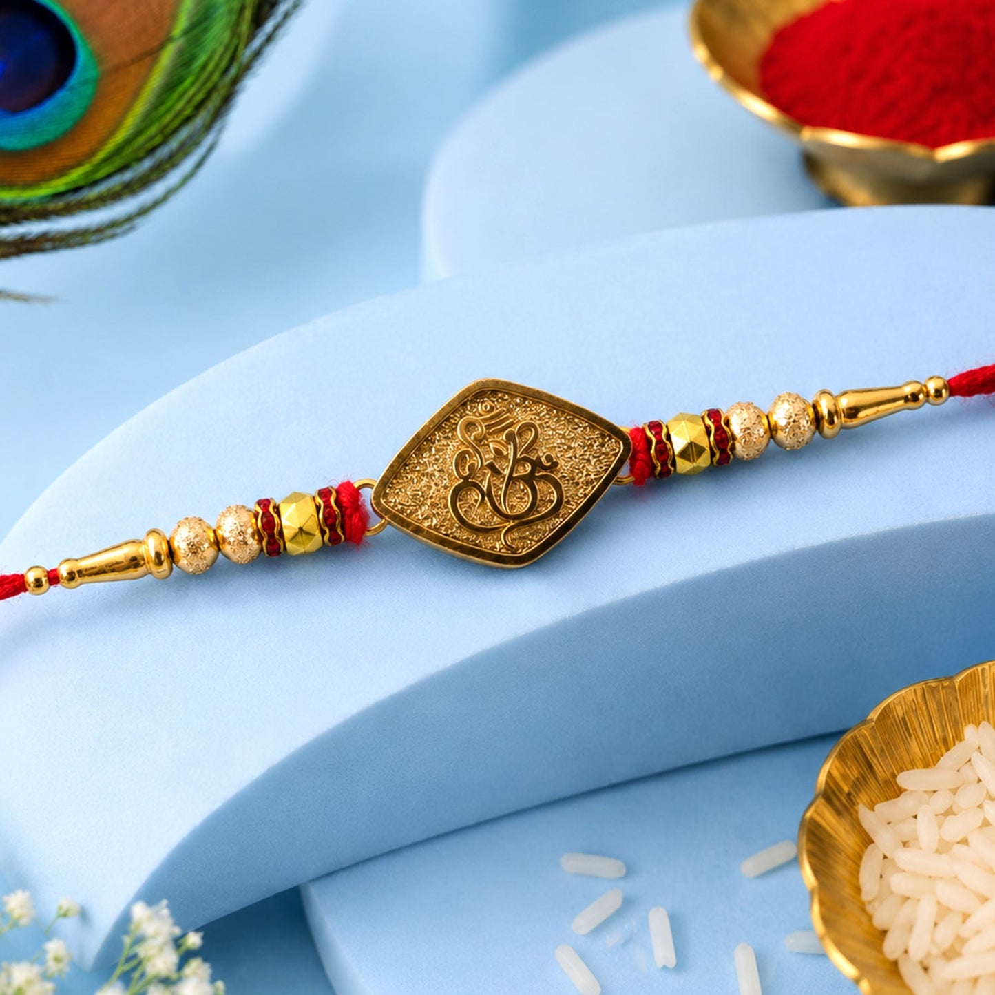 Ganesha Symbol Leaf Shape Designer Rakhi for Brother