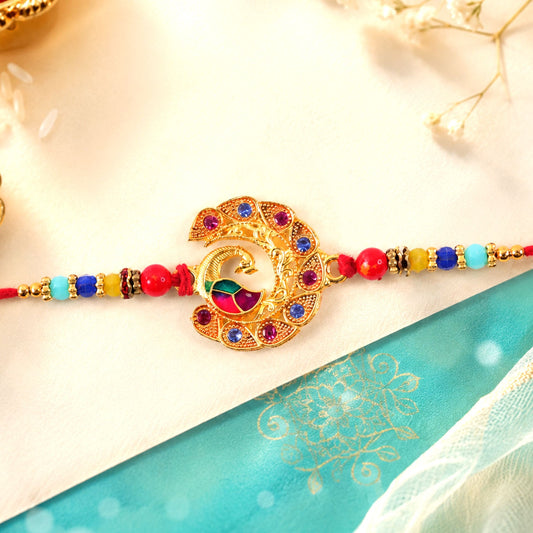 Peacock Motif Stone Studded Designer Rakhi for Brother