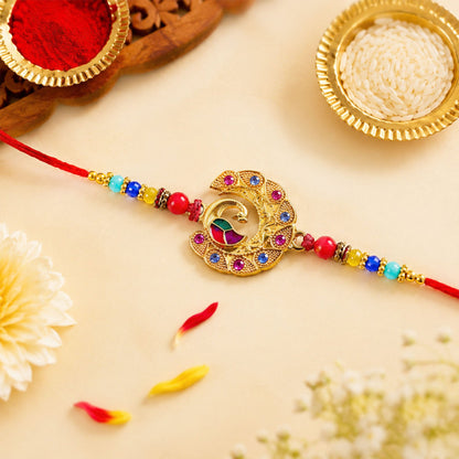 Peacock Motif Stone Studded Designer Rakhi for Brother