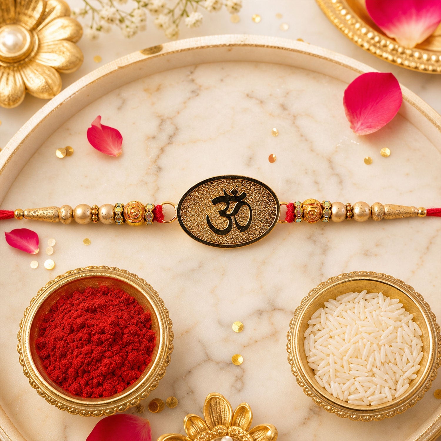 Om Symbol Wooden Beaded Designer Premium Traditional Rakhi for Brother