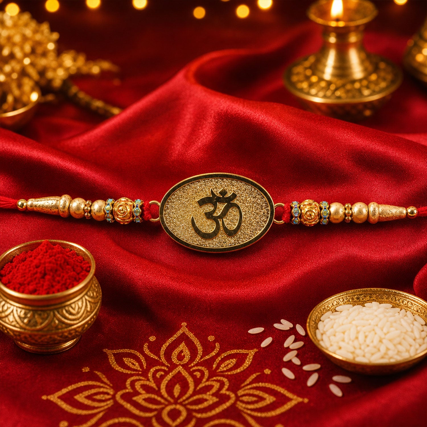 Om Symbol Wooden Beaded Designer Premium Traditional Rakhi for Brother