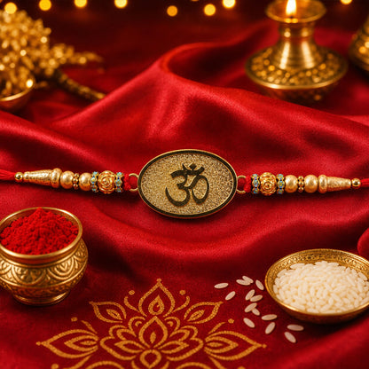 Om Symbol Wooden Beaded Designer Premium Traditional Rakhi for Brother