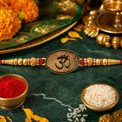 Om Symbol Wooden Beaded Designer Premium Traditional Rakhi for Brother