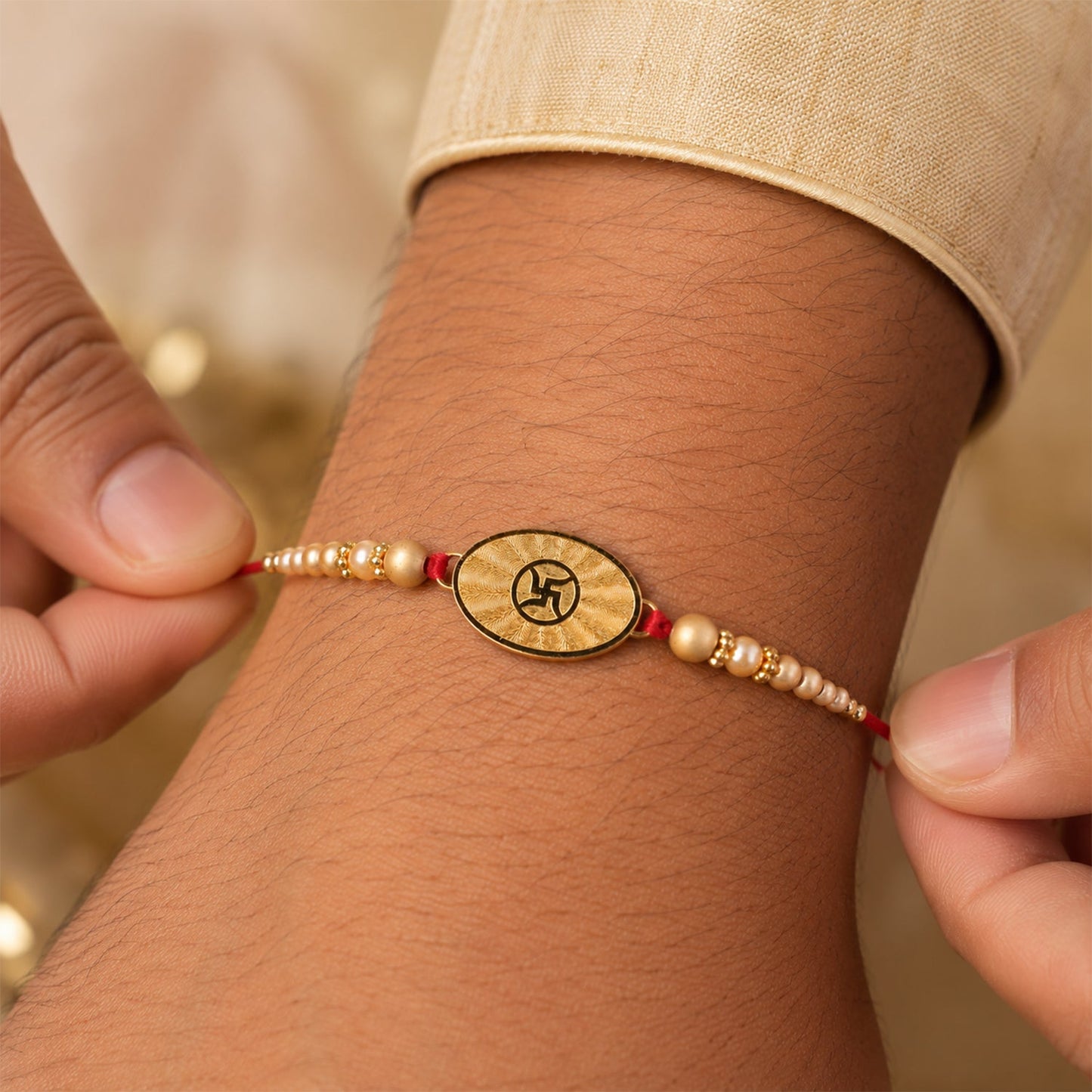 Swastik Symbol Wooden Beaded Premium Designer Rakhi for Brother