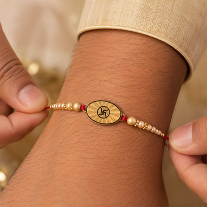 Swastik Symbol Wooden Beaded Premium Designer Rakhi for Brother