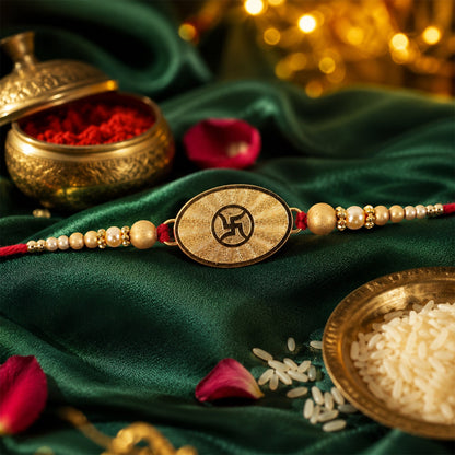 Swastik Symbol Wooden Beaded Premium Designer Rakhi for Brother