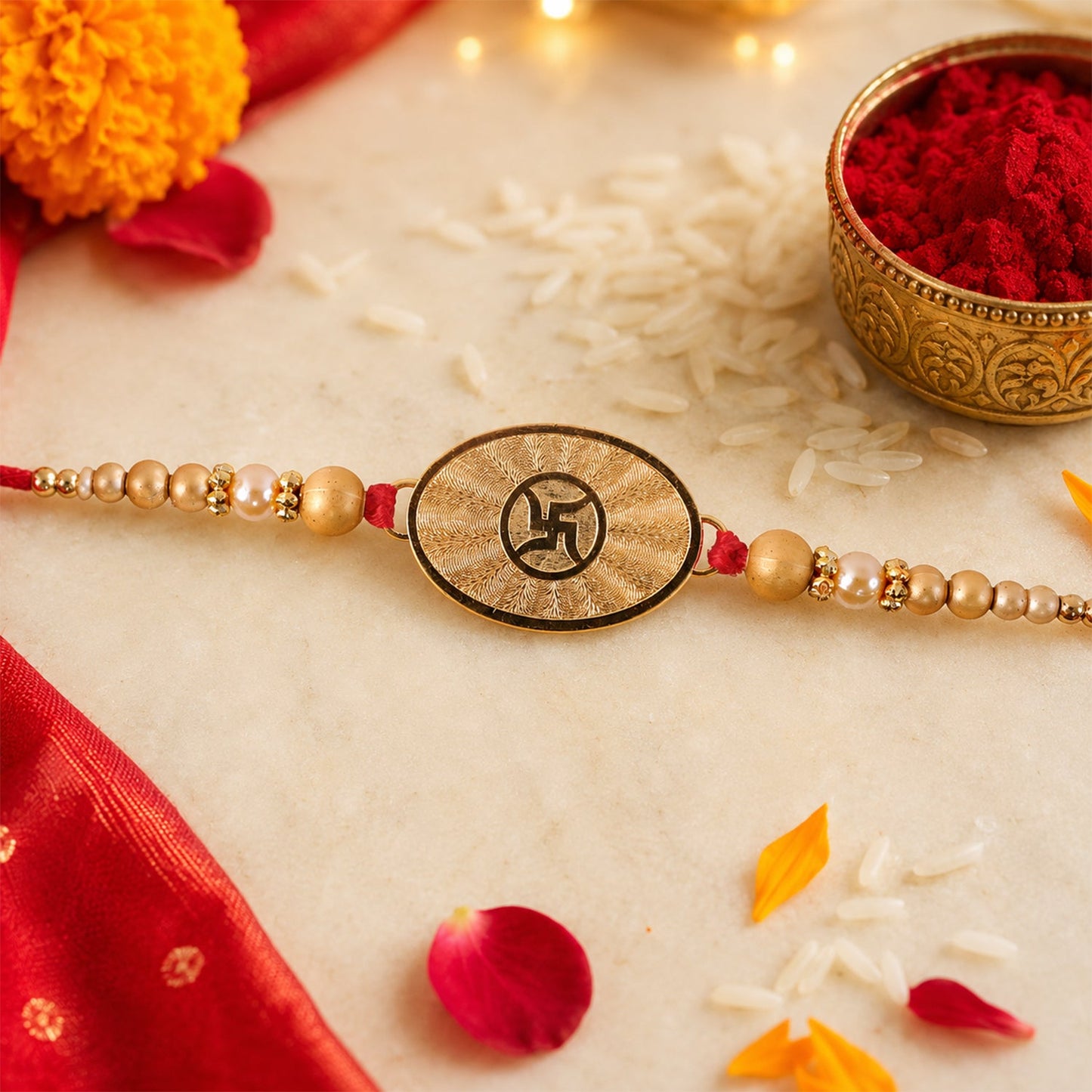 Swastik Symbol Wooden Beaded Premium Designer Rakhi for Brother