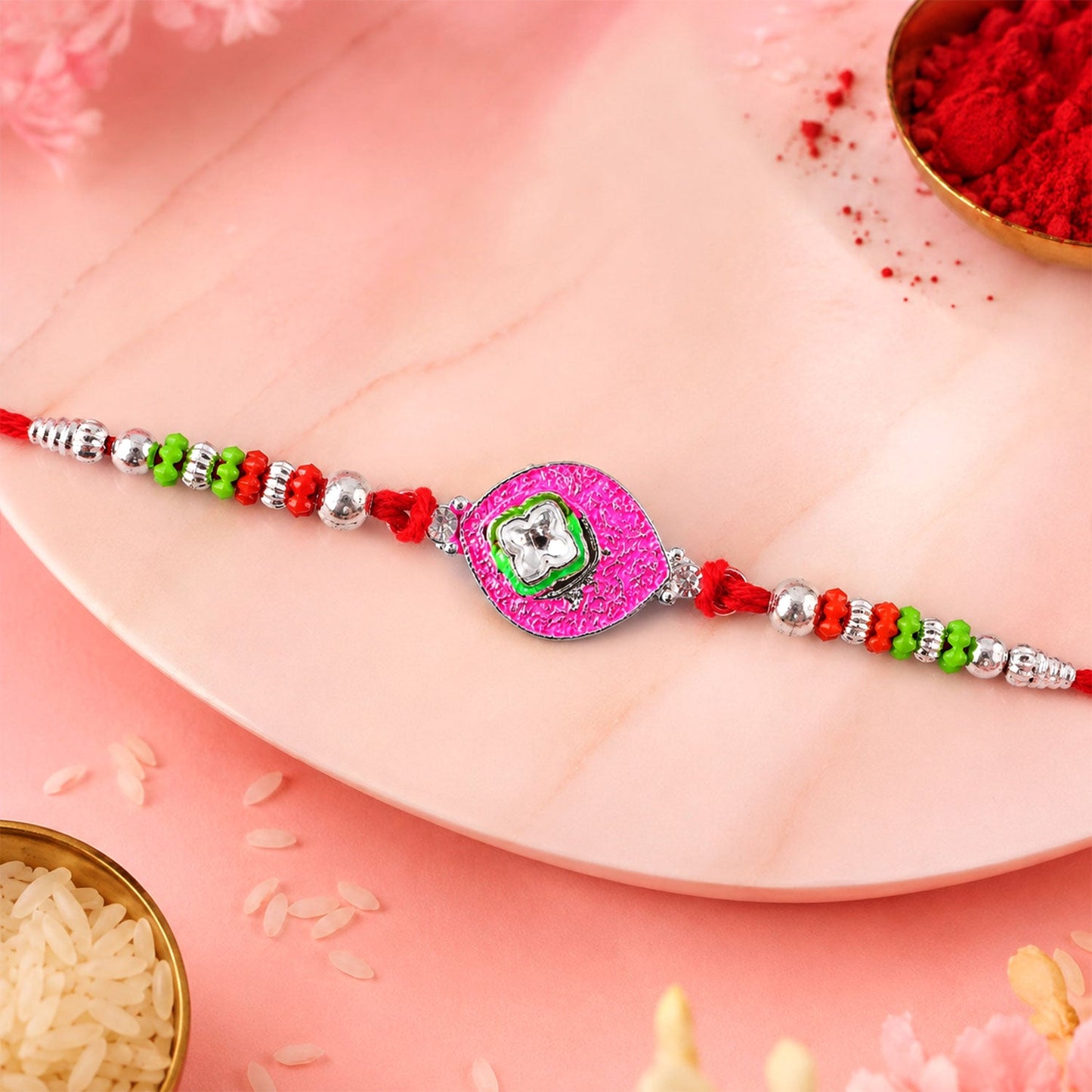 Floral Design Stone Studded Premium Designer Rakhi for Brother