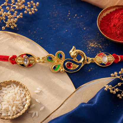 Peacock Paisley Stone Studded Premium Designer Rakhi for Brother