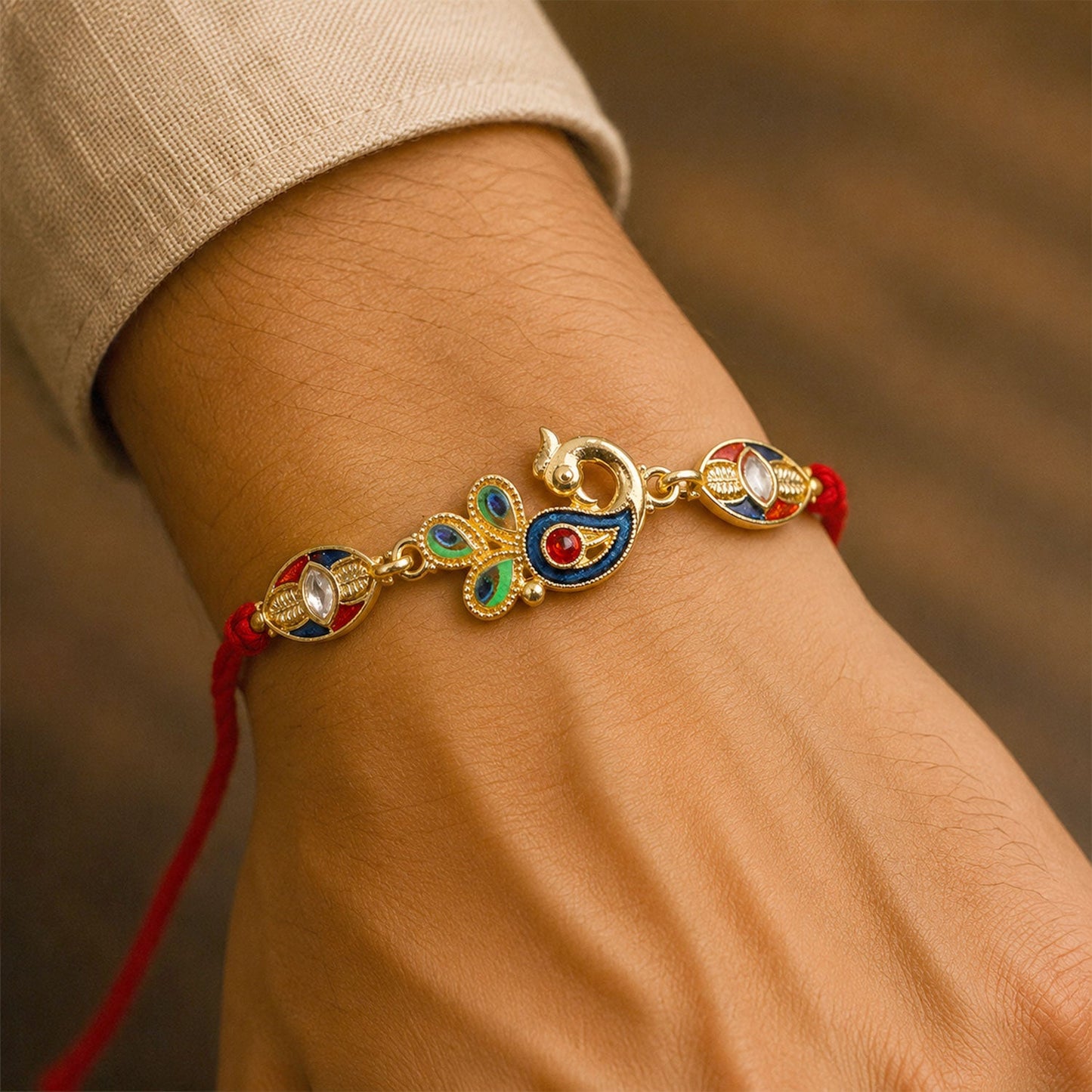 Peacock Paisley Stone Studded Premium Designer Rakhi for Brother