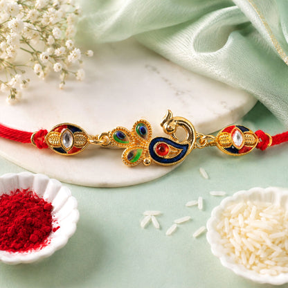 Peacock Paisley Stone Studded Premium Designer Rakhi for Brother